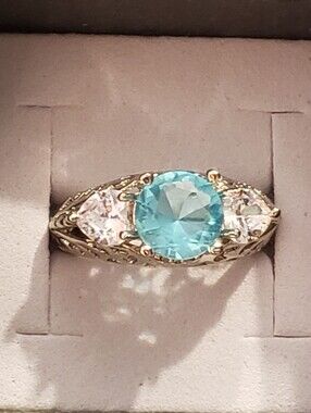 NEW AQUAMARINE STERLING Silver Ring, Size 6, Art Deco Style, Round-cut Beauty